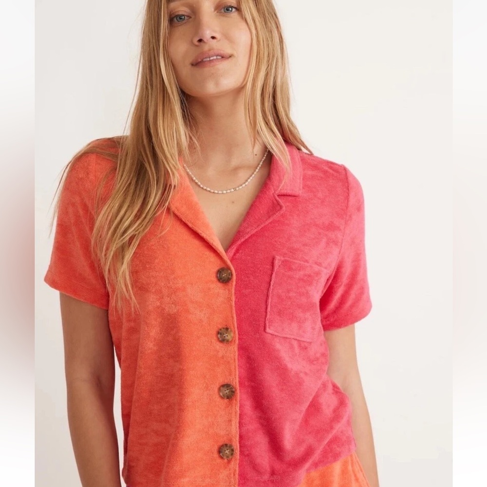 Marine Layer color block terry cloth button down top